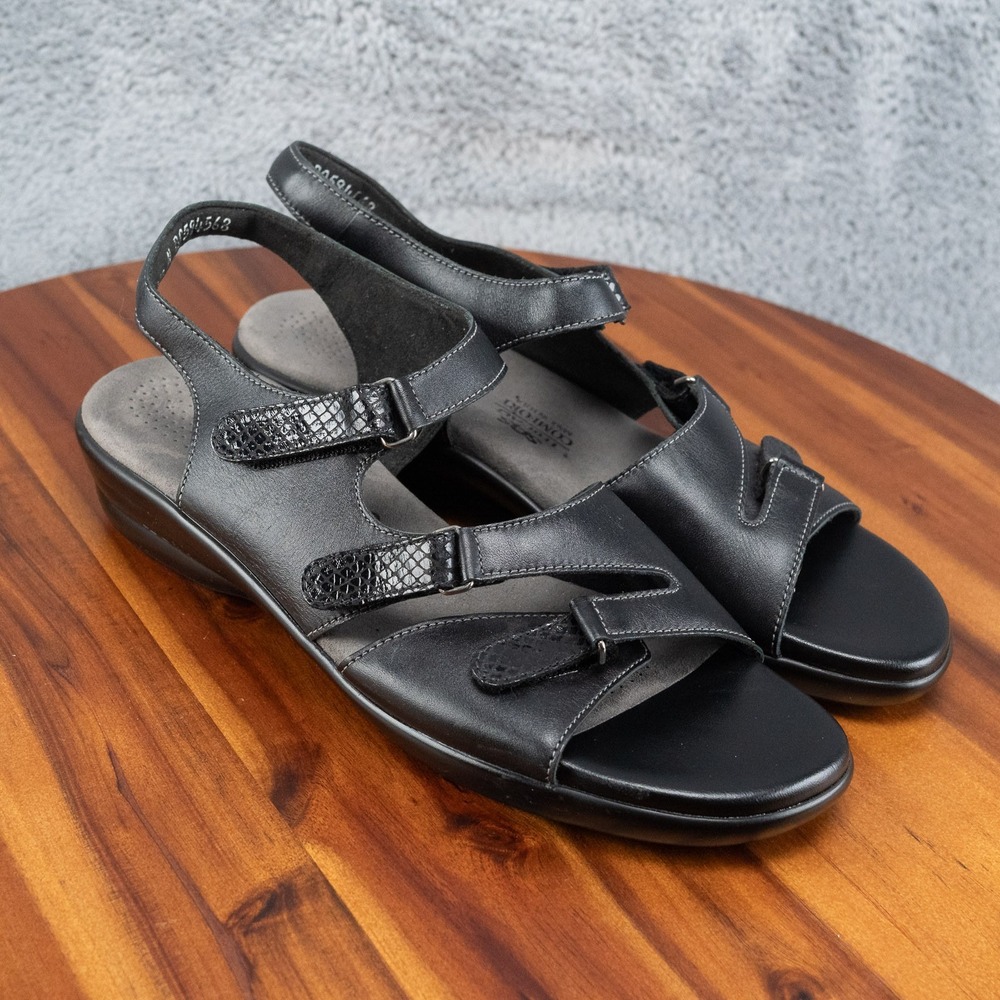 SAS Tabby Sandal Women's Size 10.5 N NARROW Black Leather Slingback Adjustable